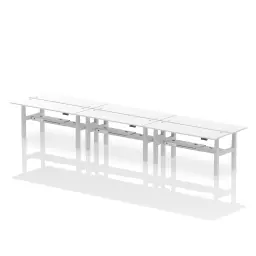 Dynamic Air Back-to-Back W1800 x D600mm Height Adjustable Sit Stand 6 Person Bench Desk With Cable Ports White Finish Silver Frame - HA02606