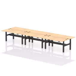 Dynamic Air Back-to-Back W1800 x D800mm Height Adjustable Sit Stand 6 Person Bench Desk With Cable Ports Maple Finish Black Frame - HA02778