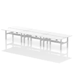 Dynamic Air Back-to-Back W1800 x D800mm Height Adjustable Sit Stand 6 Person Bench Desk With Cable Ports White Finish Silver Frame - HA02816