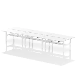 Dynamic Air Back-to-Back W1800 x D800mm Height Adjustable Sit Stand 6 Person Bench Desk With Cable Ports White Finish White Frame - HA02818