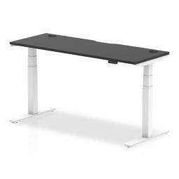 Dynamic Air Black Series 1600 x 600mm Height Adjustable Desk Black Top with Cable Ports White Leg HA01271