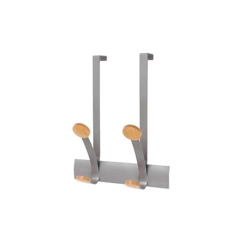 Alba Coat Hooks 2 Double Pegs Silver Grey Steel/Light Wood L36.7xW30x15cm - PMV2P