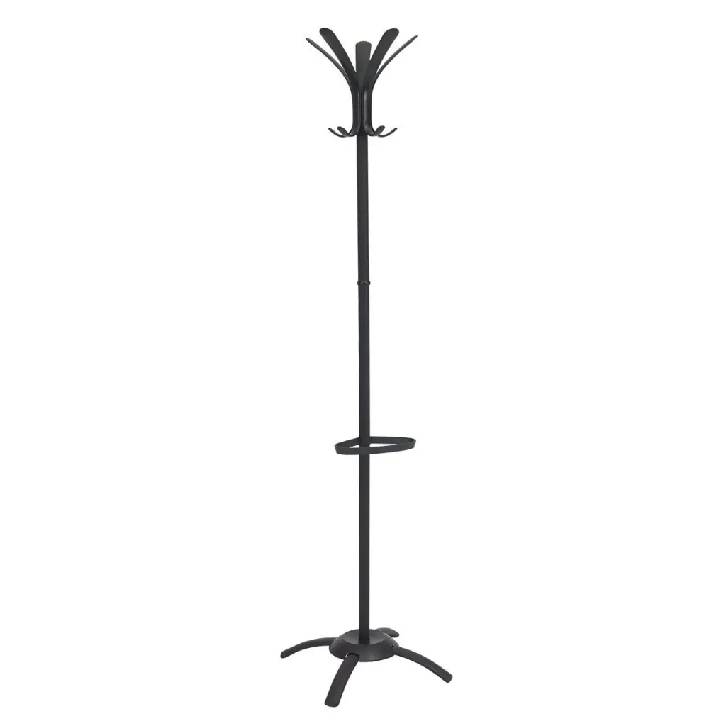 Alba Coat Stand 5 Pegs Plus 5 Mini Pegs Steel H175cm Black - PMCLEO N