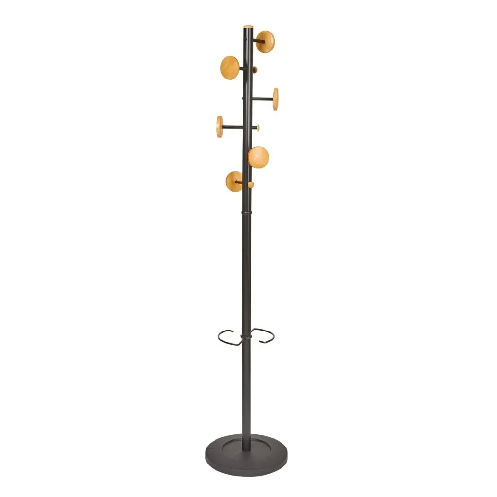 Alba Coat Stand 6 Pegs Plus 3 Mini Pegs Wood And Steel H175cm Black - PMMUSIC N