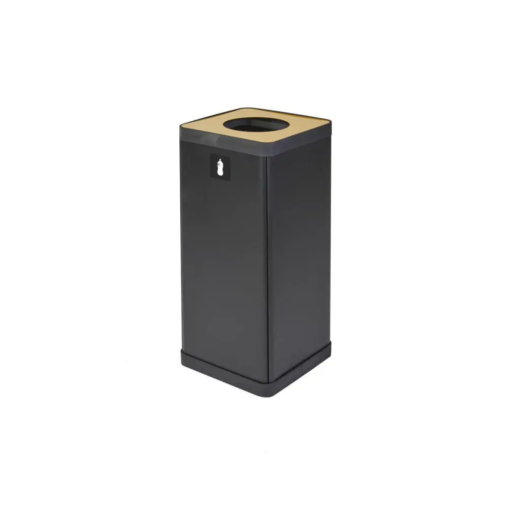 Alba Recycling Bin 50L Steel For Plastic Black With Yellow Circular Hole Lid H73xW31xD31cm - PBCORBN J