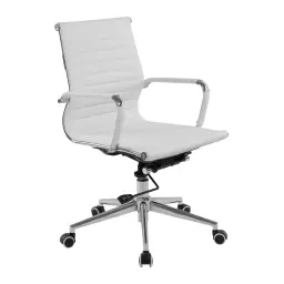 Nautilus Designs Aura Contemporary Medium Back Bonded Leather Executive Office Chair With Fixed Arms White - BCL/8003/WH