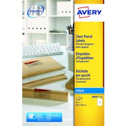 Avery Clear Inkjet Labels 210x297mm J8567-25 1 per sheet Pack of 25