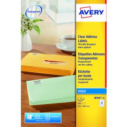 Avery Clear Inkjet Labels 63.5x38mm J8560-25 16 per sheet Pack of 525