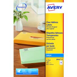 Avery Clear Inkjet Labels 99x34mm J8562-25 16 per sheet Pack of 400