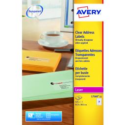 Avery Clear Laser Labels 63.5x38mm L7563-25 21 per sheet Pack of 525