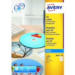 Avery FullFace CD/DVD Labels 117mm DIA J8676-100 2 per sheet Pack of 200