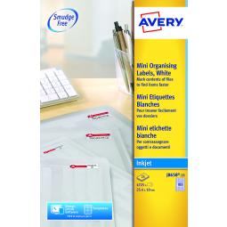Avery Mini Inkjet Labels 25x10mm J8658-25 189 per sheet Pack of 4725