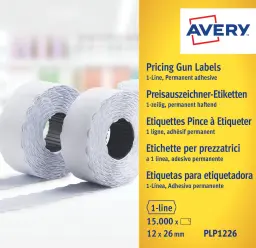 Avery Labels for Labelling Gun 1-Line Permanent White 12x26mm 1500 Per Roll (Pack 10) - PLP1226