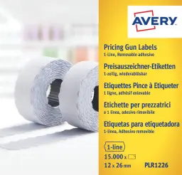 Avery Labels for Labelling Gun 1-Line Removable White 12x26mm 1500 per Roll (Pack 10) - PLR1226