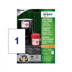 Avery Ultra Resistant Labels 210 x 297 mm Permanent 1 Label Per Sheet 20 Labels Per Pack B4775-20
