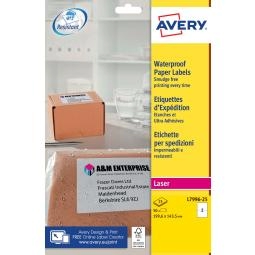 Avery Waterproof Paper Label 199.6x143.5mm 2 Per Page (Pack 50) - L7996-25