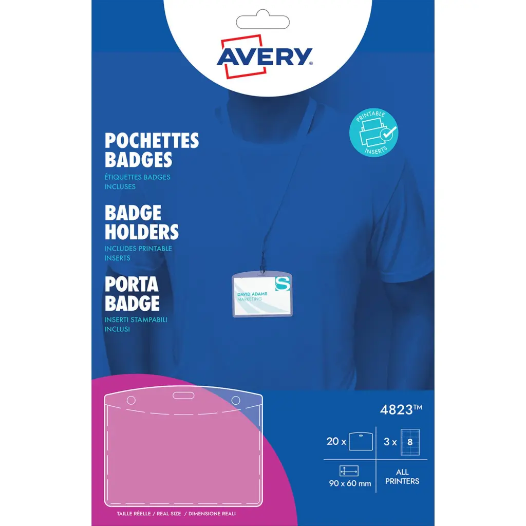 Avery Badge Pockets 60mm x 90mm 24 Inserts 20 Holders