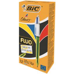 Bic 4 Colour Fluo Black/Blue/Red/Yellow Highlighter Pack 12