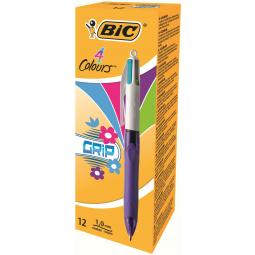 Bic 4 Colour Grip Fashion Ballpoint Pen Assorted Pack of 12