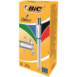 Bic 4 Colours Shine Retractable Ballpoint Pen Pack of 12