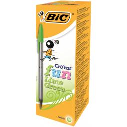 Bic Cristal Fun Ballpoint Pen 0.6mm Line Lime Green Pack of 20
