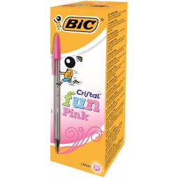 Bic Cristal Fun Ballpoint Pen 0.6mm Line Pink Pack of 20