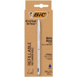Bic Cristal ReNew Re-Fillable Pen + 2 Refills Blue
