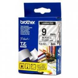 Brother 9mm Gloss Black On Clear Labelling Tape