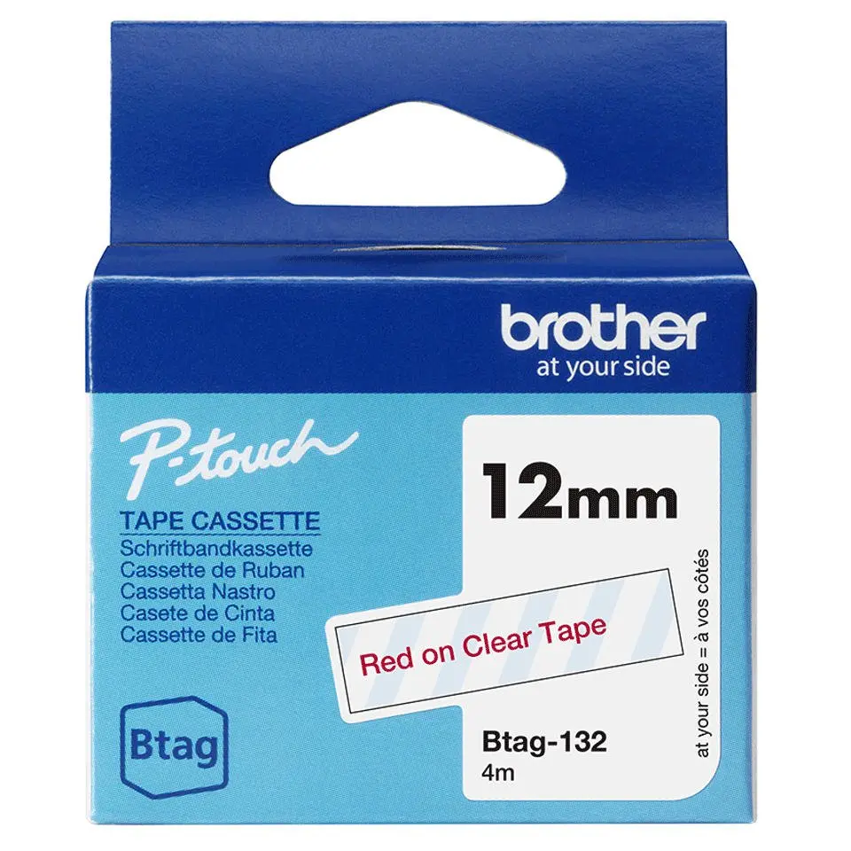 Brother 12mm Red on Clear Labelling Tape - BTAG132