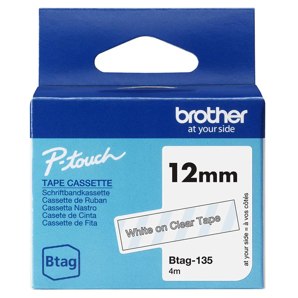 Brother 12mm White on Clear Tape - BTAG135
