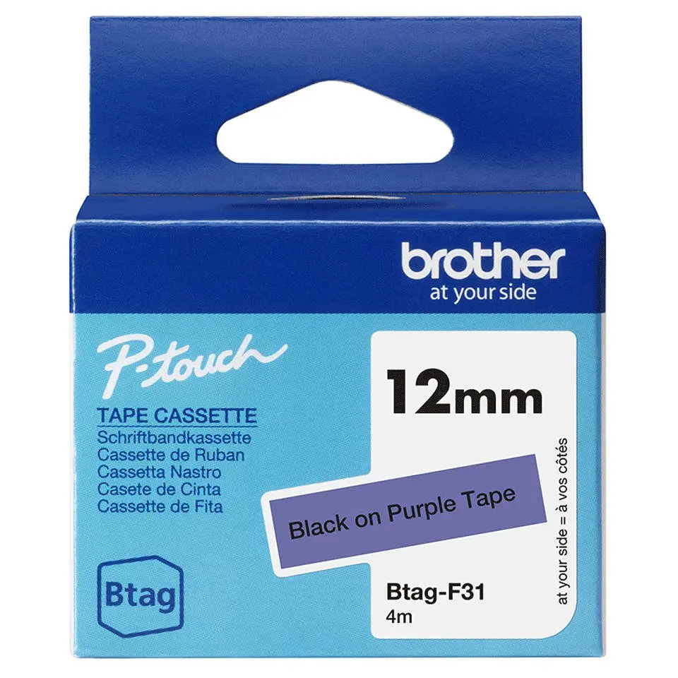 Brother 12mm Black on Purple Tape - BTAGF31