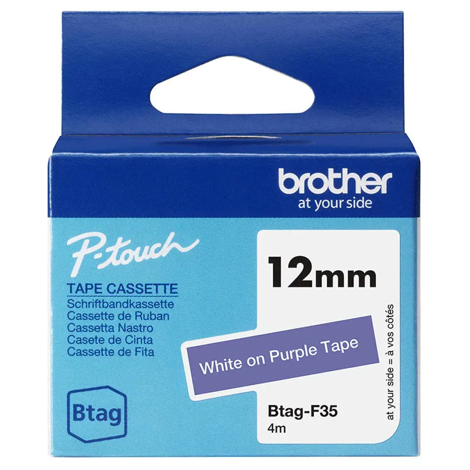 Brother 12mm White on Purple Tape - BTAGF35