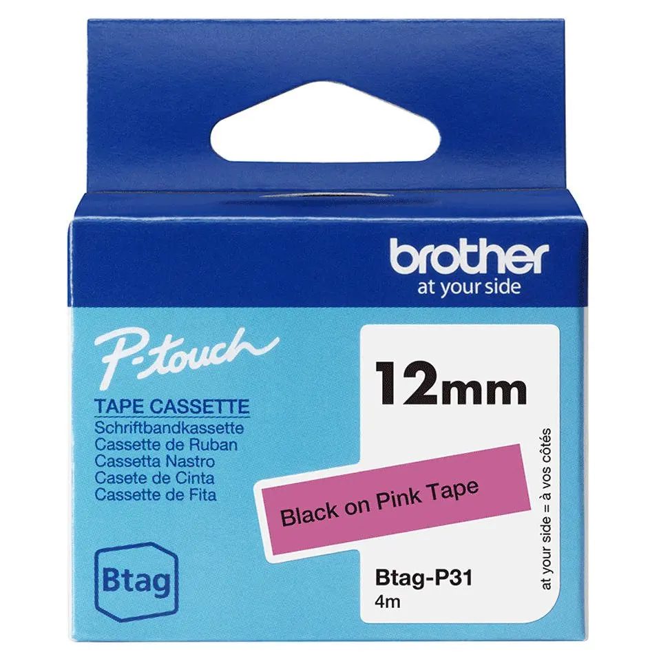 Brother 12mm Black on Pink Labelling Tape -BTAGP31