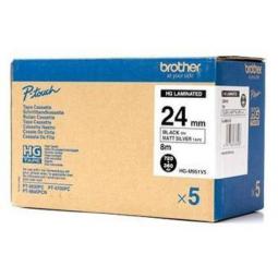 Brother Black On Matte Silver PTouch Ribbon Multipack 24mm x 8m (Pack 5) - HGEM951V5