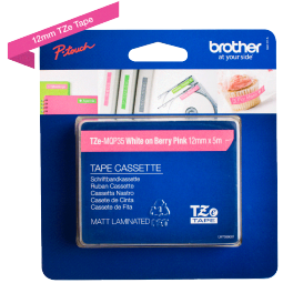 Brother White On Berry Pink Label Tape 12mm x 5m TZEMQP35