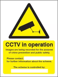 Seco Warning Safety Sign CCTV In Operation Semi Rigid Plastic 150 x 200mm - W0143SRP150X200