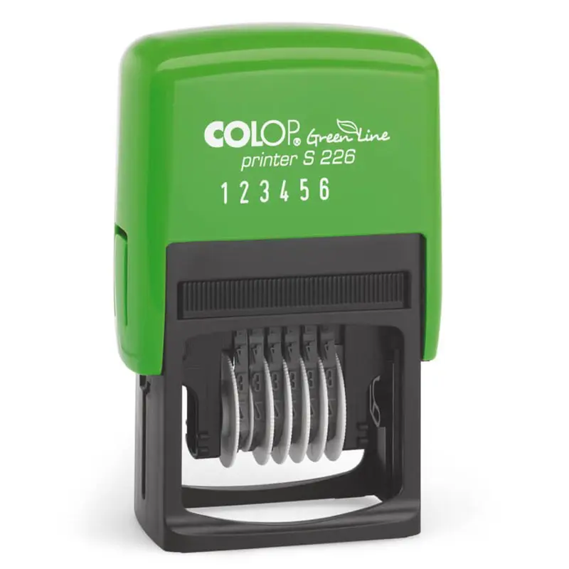 COLOP S226 Green Line Eco-friendly Self-inking Numbering Stamp (6 x 4mm Number Bands) Impression Size 22x4mm Black Ink - 105558