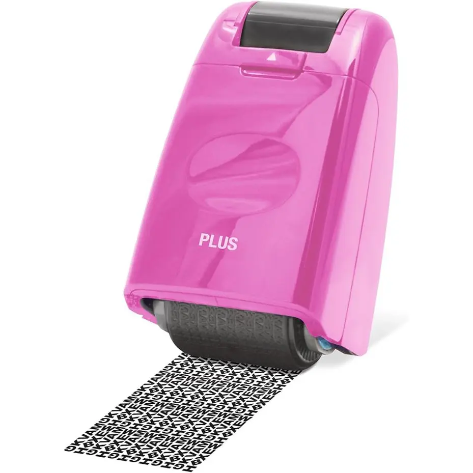 Plus By Pentel Guard Your ID Camouflage Roller Stamp Pink With Black Ink 38093