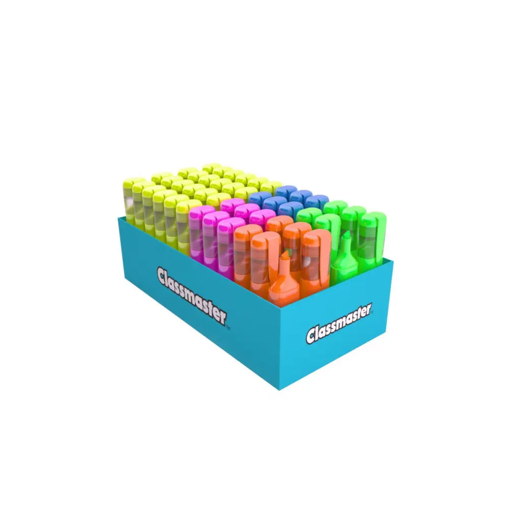 Classmater Highlighters Class Pack contains 24 Yellow and  6 of each Green Pink Blue and Orange (Pack 48)  - HG48AC