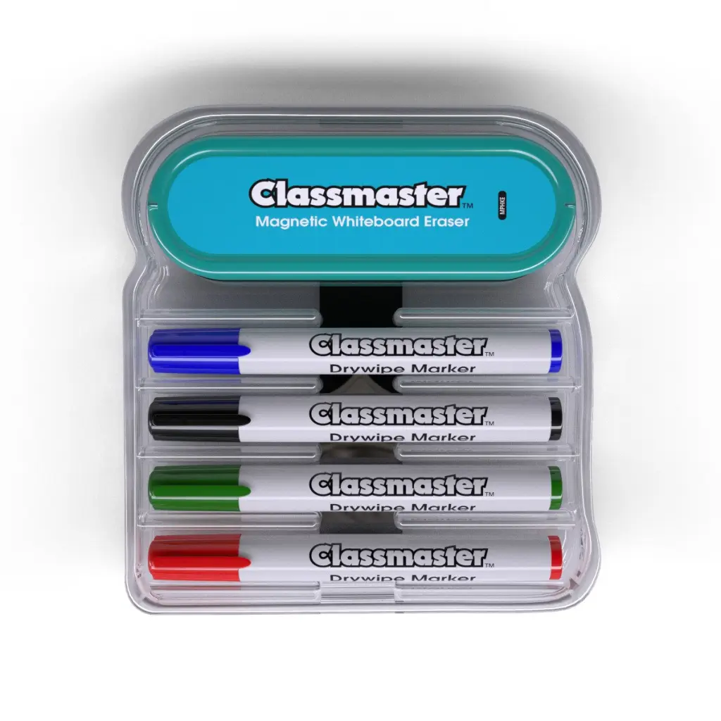 Classmaster Magnetic Whiteboard Organiser with Magnetic Eraser Includes 4 Classmaster Pens in Blue Black Black And Green  - MPHK