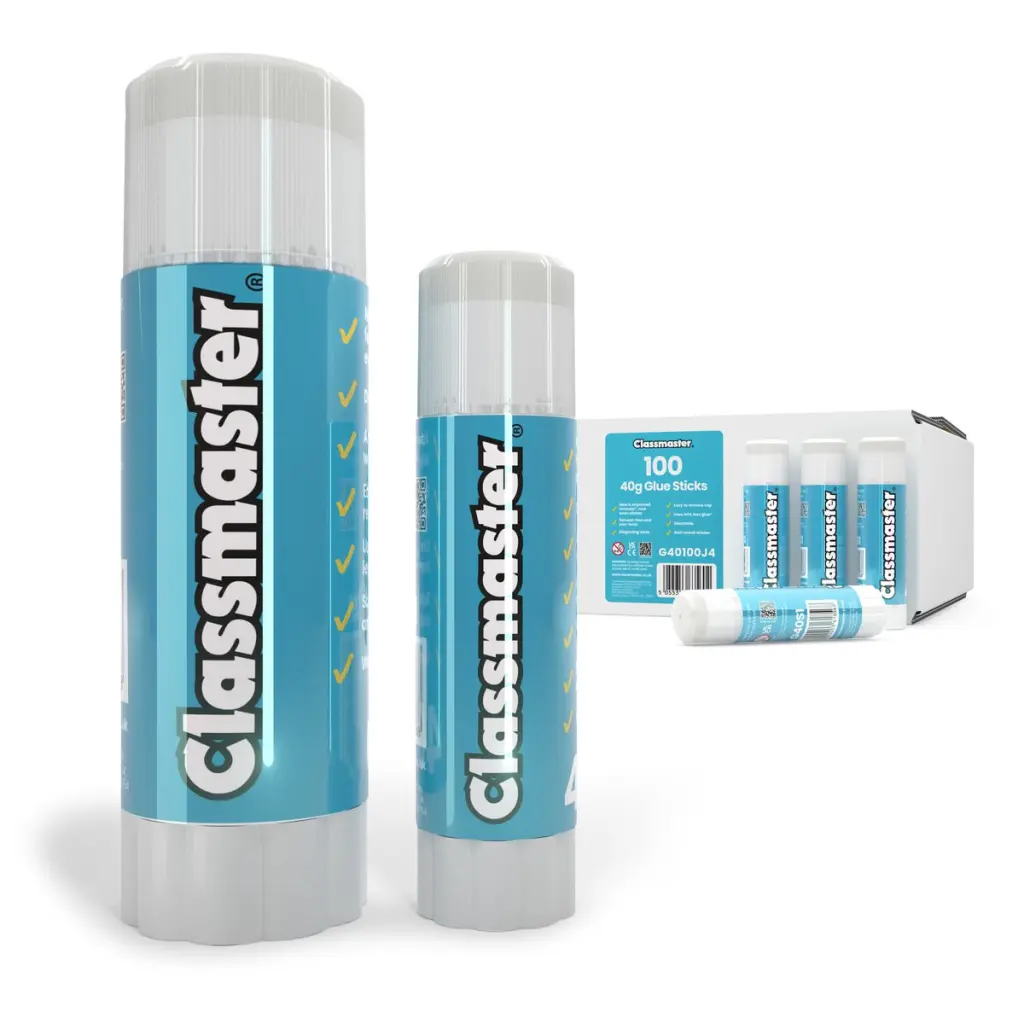 Classmaster Premium PVP Glue Stick 40g Acid Free Education Formula (Pack 100) PLUS 4 FREE 115g Jumbo Glue Sticks - G40100J4