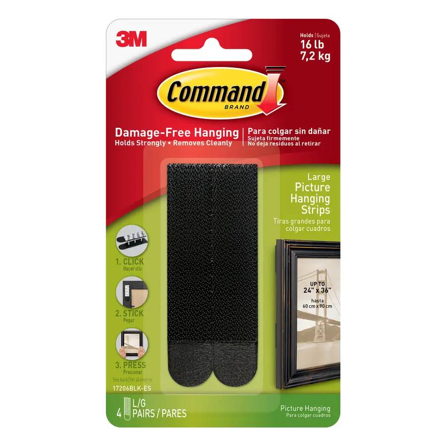 3M Command Large Picture Hanging Strips Black (Pack 4) - 7100235894