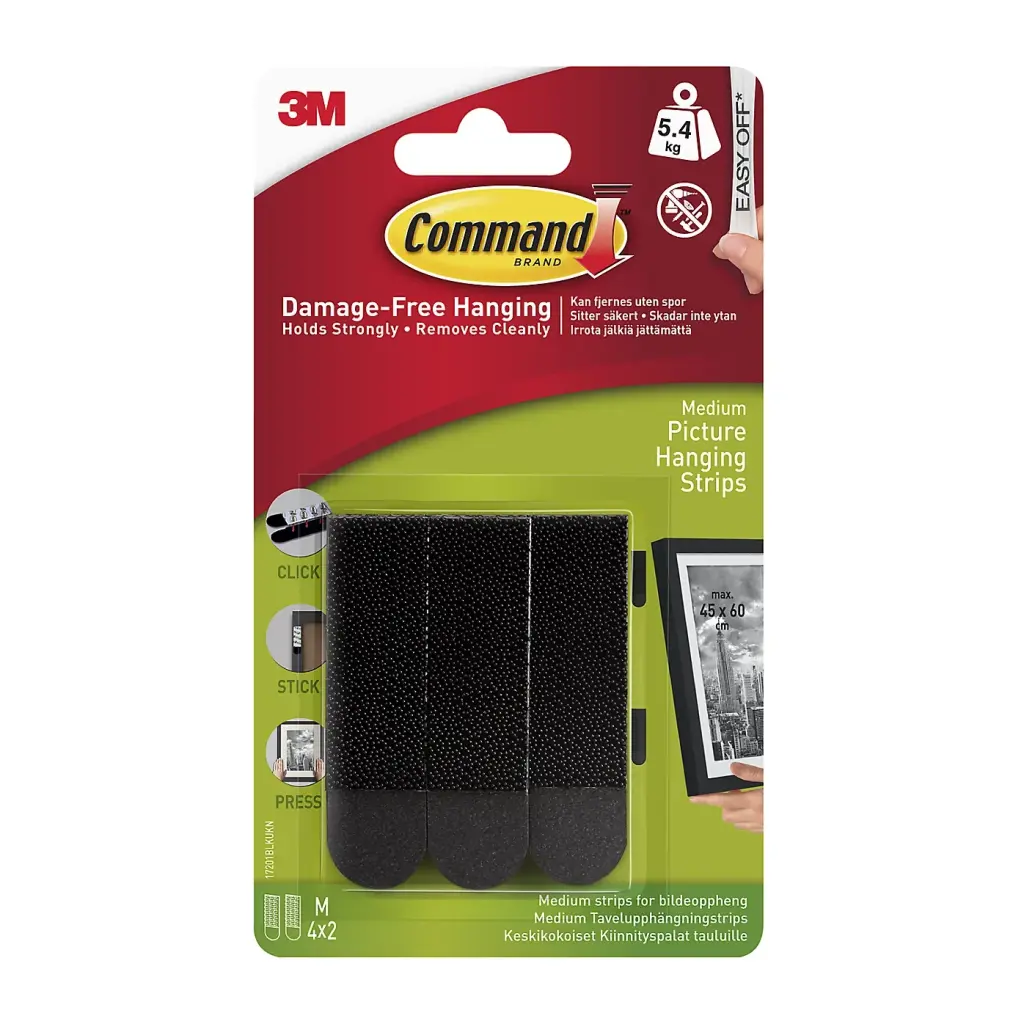 3M Command Medium Picture Hanging Strips Black (Pack 4) - 7100235896