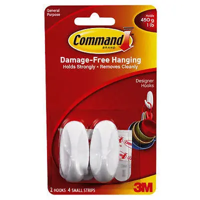 3M Command Small Oval Hooks With Command Adhesive Strips White (Pack 2) - 7100117616