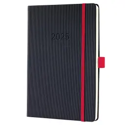 Conceptum Diary 2025 Approx A5 Week To View Hardcover Softwave Surface 148x213x30mm Black-Red