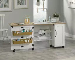 Teknik Craft Sewing/Craft Cart W1580 x D494 x H724mm Soft White Lintel Oak Finish - 5426934