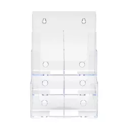 Deflecto 3 Tier 6 Pocket 1/3 A4 Portrait Slanted Free Standing or Wall Mounted Literature Display Holder Crystal Clear - 77401
