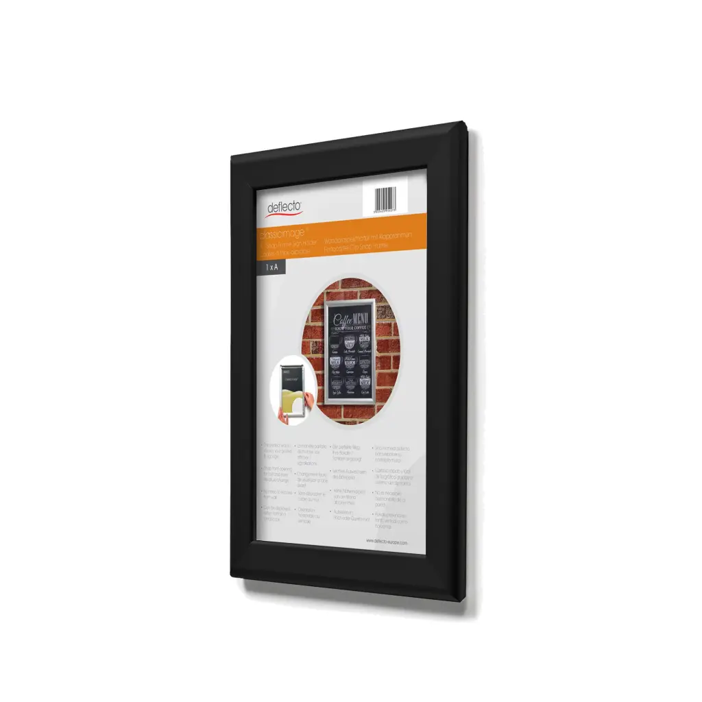 Deflecto A3 Wall Mounted 25mm Aluminium Snap Frame Literature Display Sign Holder Black - SFA3B