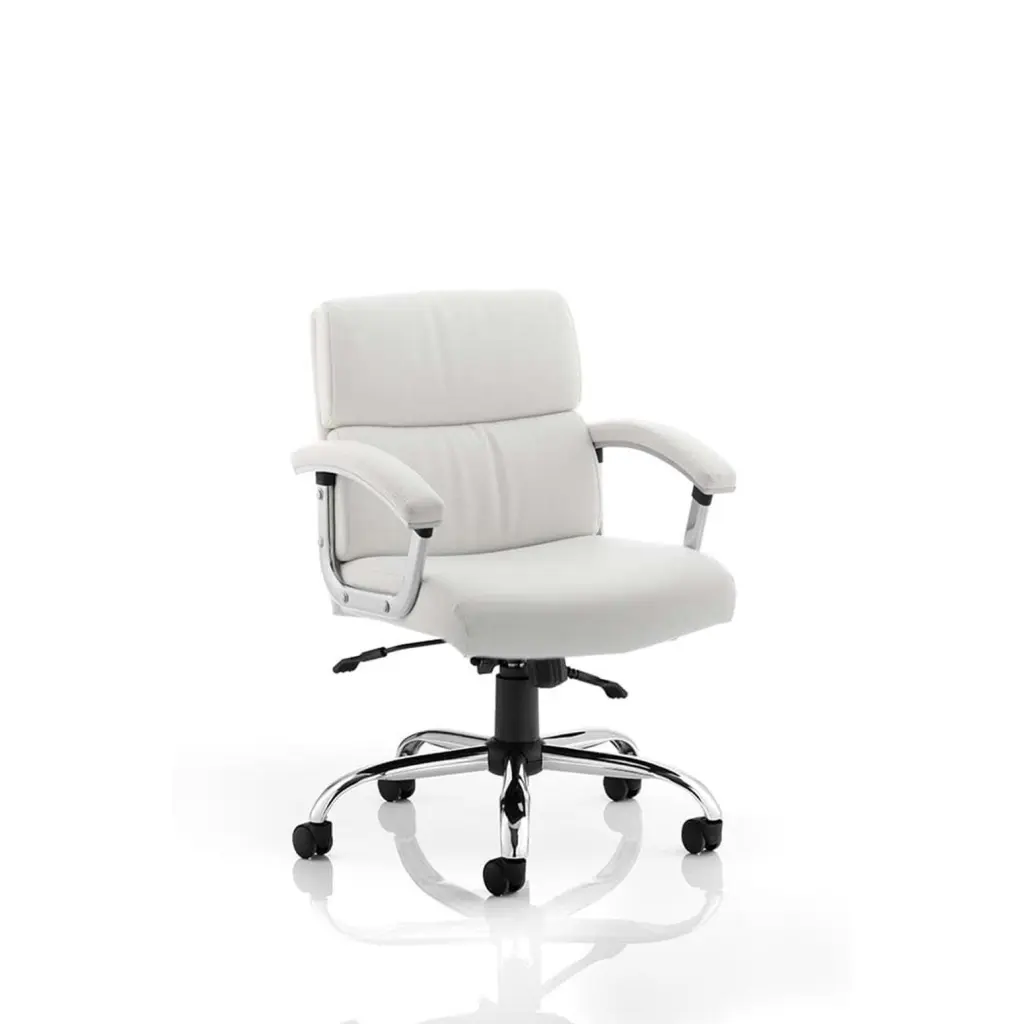 Dynamic Desire Medium Back White Soft Bonded Leather Executive Office Chair With Arms and Chrome Frame - EX000252