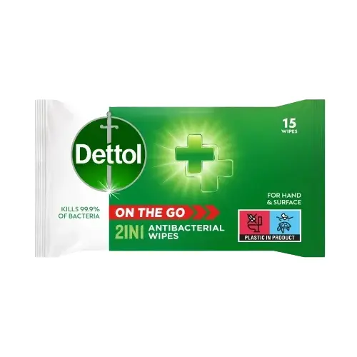 Dettol On The Go 2in1 Antibacterial Wipes for Hand and Surfaces (Pack 15) - 3244805